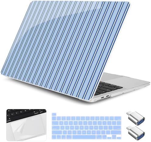 Case for MacBook Pro 13 inch M2 M1 2025-2022 2020 A2338 A2289 A2251, Plastic Hard Shell Laptop Case with Keyboard Cover, Trackpad Protector, 2 OTG Adapters, Blue Stripes by Yebiseven
