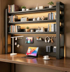 Desk Shelf Organizer with Pegboard & Storage Accessories, 2-Tier Desk Hutch Desktop Storage Rack, Desk Shelf for Office and Home Office Black Frame/Black Board (4-Tier) 53.2"×9.8"×48.5" by Unknown