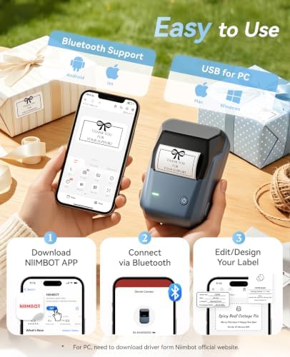 NIIMBOT B1 2 Inch Thermal Label Maker with 3 Tapes for Phones & PC, Blue - Image 2