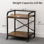 2 Tier Under Desk Printer Stand, Large Printer Table with Height Adjustable Shelf, Rolling Printer Cart with Industrial Wheels for Home Office, Scanner Fax (Rustic Brown) - Image 4
