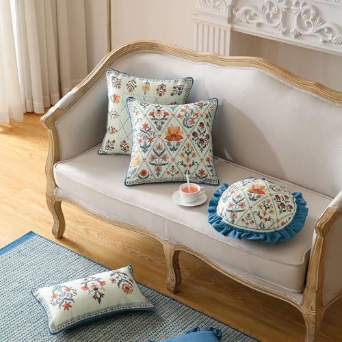 ISAENNE Linen Square Throw Pillow Cover,Set of 2,18"x18"-Floralsea A - Image 6