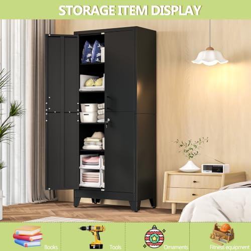 Black Kitchen Pantry Cabinets, 71 Metal Lockable Storage for Office - Image 3