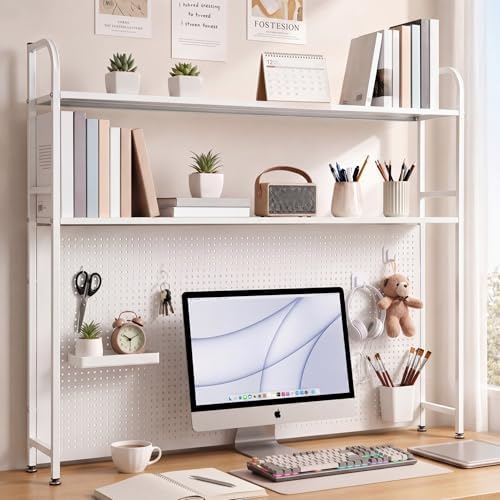 Leinuosen Desk Hutch for Dorm with Pegboard 2 Tier Dorm Desk Organizer - Image 2