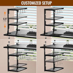 Clamp-on Desk Shelf, 13 inch Above or Below Desk 2-Tier Shelving, Adjustable Metal Storage Tray for Gaming Devices or Office Desk Accessories and More, Black, Patent Pending - Image 4