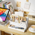 SRIWATANA White Desk Mail Organizer with Drawer, 5 Slot Countertop Sorter - Image 7