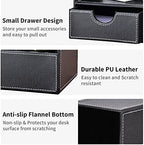 KINGFOM Pu Leather Desk Organizer Pen Pencil Holder Office Supplies Caddy Storage Box 6 Compartments with Drawer Black - Image 3