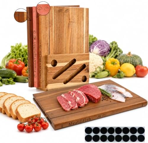 3-Piece Wooden Book Cutting Board Set Like Books, with Stand by Unknown