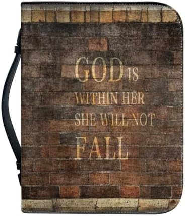 Retro Wood Grain & Cross Bible Cover for Women Soft PU Leather Verse Print Bible Carrying Case Large Capacity Book Organizer with Top Handle Gifts for Christians by Glomenade