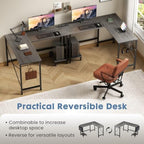 DUMOS L Shaped Computer Corner Desk with PC Stand, Grey - Image 3