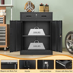 Wanfu Metal Storage Cabinet, 36" H x 28" W x 16" D Locking Cabinet with 1 Drawer and Adjustable Shelf, Metal Cabinets for Office, Garage, Home-Black - Image 4