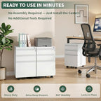 3 Drawer White File Cabinet with Lock, Rolling Under Desk Cabinet - Image 3