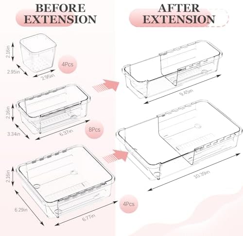 DILIBRA 16 Pcs Clear Extendable Drawer Organizer, 3-Size Adjustable - Image 2