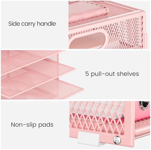 Lavatino 8-Tier Letter Tray Desk Paper Organizer, Mesh File Sorter Tray Organizer for Desk Office Supplies & Home Organization, Fits A4 Paper, Mail, Magazines and Office Accessories (Pink with Handle) - Image 2