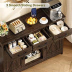 TEENFON Coffee Bar Cabinet with 3 Drawers, Farmhouse Buffet Cabinet - Image 5