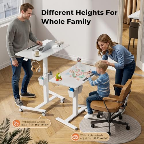 35" Glass Mobile Standing Desk, Foldable Desktop for Storage - Image 3