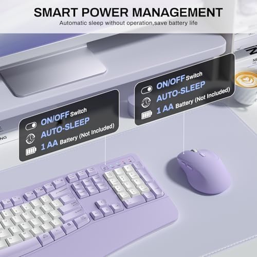 Wireless Keyboard and Mouse Combo,2.4G Ergonomic Wave Keys(Purple-B) - Image 6