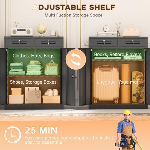 INTERGREAT Metal Garage Storage Cabinets with Lock,Steel Storage Cabinet with Drawer and 2 Adjustable Shelves, Small Lockable Office Steel Cabinet for Home, Warehouse, School, Black - Image 4