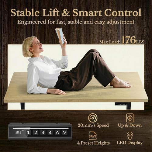 70 Inches L Shaped Executive Standing Desk, Electric Height Adjustable Desk with File Cabinet, Computer Corner Table with AC/USB and Privacy Panel for Home and Office, Light Walnut - Image 7