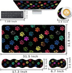Keyboard Wrist Rest and Mouse Pad with Wrist Support Set Ergonomic Coaster,Memory Foam,Easy Typing Pain Relief,Large XL Desk Mat 31.5"x 11.8",Colorful Paw Prints - Image 2