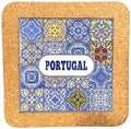 Azulejo Ethnic Portugese Ceramic Tiles - Cork Trivets - Perfect Souvenir & Gift from Portugal (7.8 Inch - 20cm) (Blue) by GOLDTON