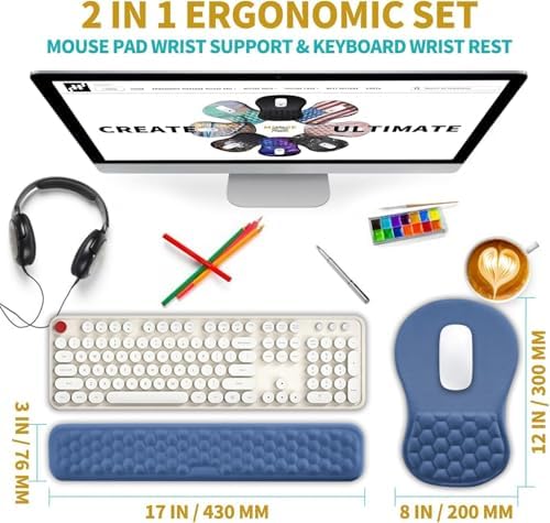 Hokafenle 2 in 1 Ergonomic Mouse Pad Wrist Support & Wrist Rest for Computer Keyboard Set, with Relieve Carpal Tunnel Pain Massage Bulge and Full Memory Gel Design (2In1 Set, Midnight Blue) - Image 2
