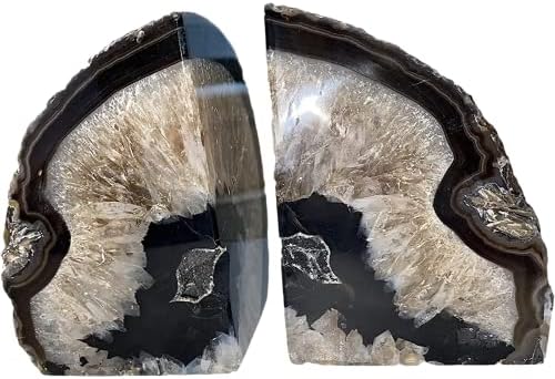 JIC Gem Black Agate Geode Bookends Decorative Stone Book Holder Heavy Duty by JICGem%C2%AE