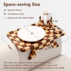 Checkered Rubber Wood Couch Arm Tray, Sofa Armrest Tray with Rotating Cup Holder & Phone Stand, Large Clip-on Sofa Side Table Furniture for Drinks & Remote, 15.36"x9.85", Gift Box - Image 2