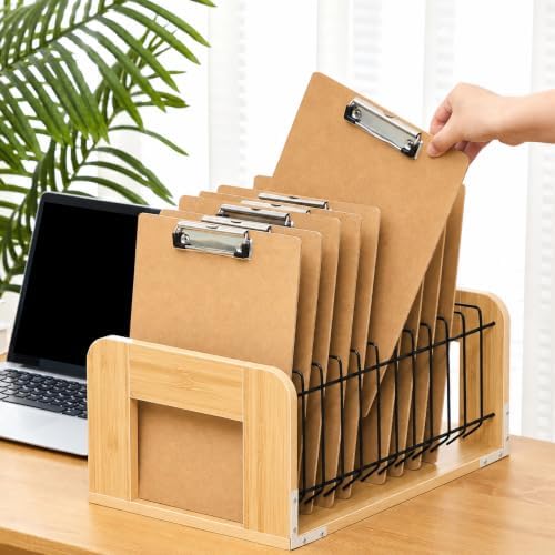 1 Pcs Vertical Clipboard Holder, 12Slot Clipboard Storage Rack, Bamboo Wood - Image 4