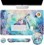 Britimes Keyboard Mouse Pad Set, 4 in 1 Desk Mat Set, Sea Turtle Cute by Britimes
