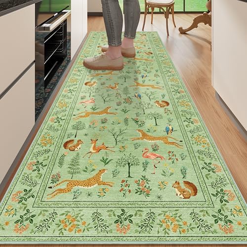 DUKINO 2x6 Runner Rug, Washable Animal Kitchen Rugs Non Slip, Light Green by DUKINO