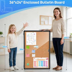 36x24 Lockable Enclosed Bulletin Board,Weatherproof Cork Display Case - Image 2
