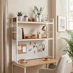 Desk Hutch, 37" Desktop Bookshelf with Pegboard, Countertop Storage Hutch for Computer Monitor, 2-Tier Desk Display Rack, Desktop Organizer Shelf for Dorm Home Office (White+Natural) - Image 6