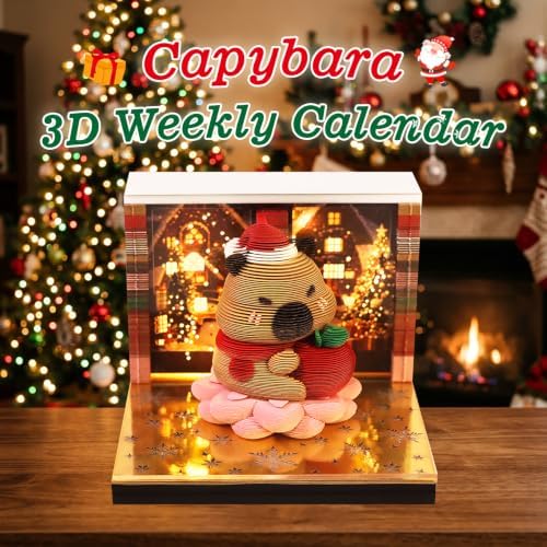 3D Memo Pad Time Piece Calendar 2027, 3D Tear-Off Art Desk Calendar 2027, Creative 3D Memo Pad Paper Art Tree House DIY Paper Carving Decoration (Christmas capybara) - Image 2