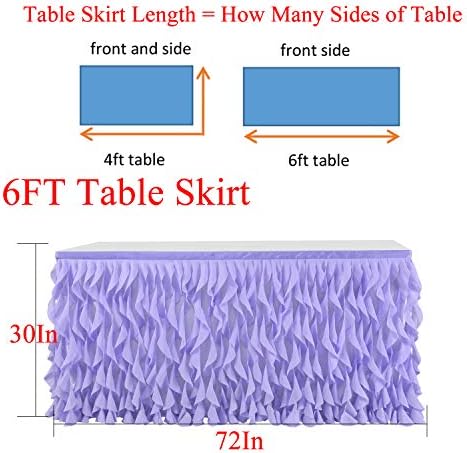 Leegleri Lavender Purple Curly Willow Tulle Tutu Table Skirt for Rectangle or Round Table,Ruffle Table Skirts for Mermaid Party Baby Shower Decoration(L 6(ft)*H 30in table skirt) - Image 4
