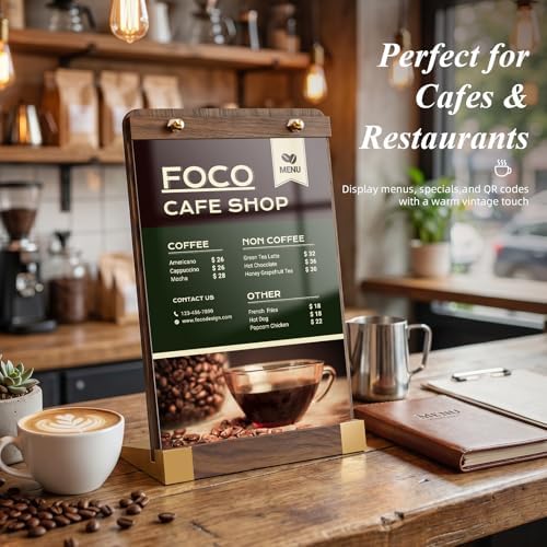PPH-Sisy 4 Pack Acrylic Sign Holders 8.5 x 11 with Wood Base, Tabletop Display Sign Stand for Menu Flyer Poster, Clear Acrylic Paper Frame for Restaurant Coffee Shop Hotel Office Exhibition - Image 2