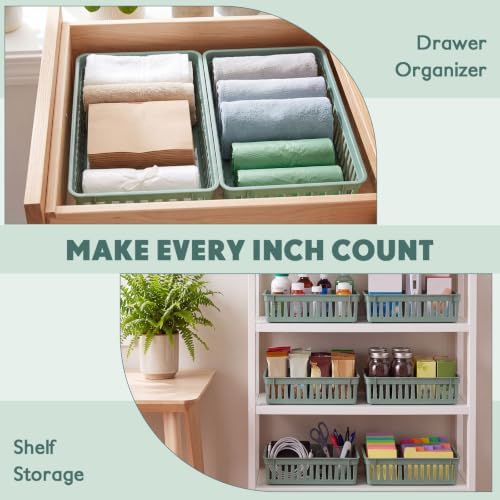 Wenqik Set of 12 Small Plastic Baskets for Organizing, Green - Image 6