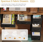 HIGDBFE Small Desk with 5 Fabric Drawers, 33 Inch, Rustic Brown, 14.2" D - Image 3