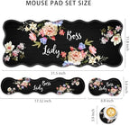 4 in 1 Desk Mat Set,Mouse Pad with Keyboard Wrist Rest,Wave-Shaped Design,Non-Slip Rubber Base,Waterproof,for Home,Office,Gaming,Flower Boss Lady - Image 2