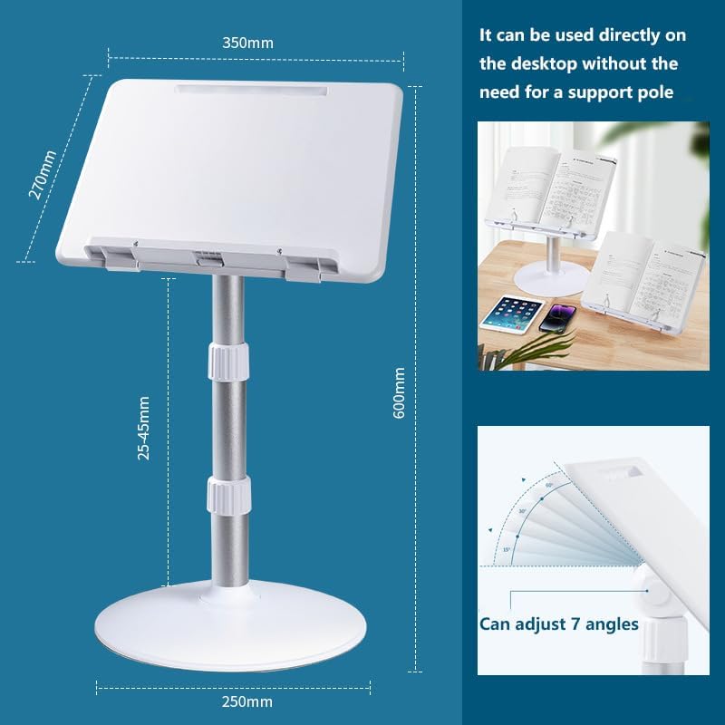 Book Stand for Reading Hands Free Height Adjustable,Laptop Stand for Desk,Ergonomic Cookbook Stand Recipe Book Holder with Elastic Page Clips for Magazines, Tablets - Image 4