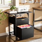 VINGLI 2 Drawer File Cabinet with 24'' Extended Desktop, Fluted Filing Cabinet Mobile Under Desk File Cabinet with Wheels, Fabric Drawers Printer Stand for Home Office, Fits Letter Size, Black - Image 2