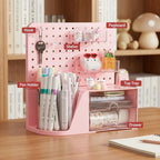 Comix Desk Organizer with 2 Drawer, Pink 360° Rotating Pen Holder for Desk - Image 3