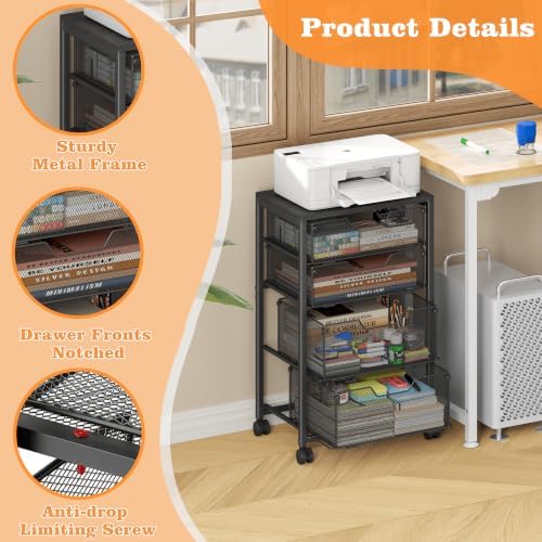 Sbanmao 4 Drawers Rolling File Cart with Wheels, Mobile File Cabinet, Black - Image 6
