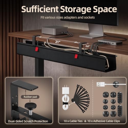 48 Inch Under Desk Cable Management Tray No Drill Desk Cord Management Organization, Large-Capacity Cable Organizer for Home and Office Work Accessories - Image 3