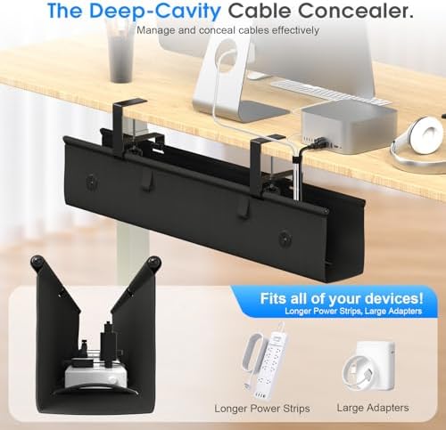 Under Desk Cable Management Tray, 30-inch No-Drill Cord Organizer with Anti-Sag Reinforced Base, Fabric Wire Management Hider for Standing Desk, Office & Gaming Accessories - Black - Image 3