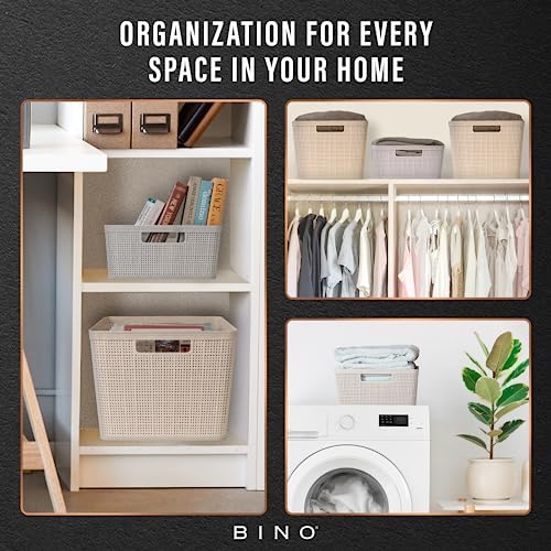 BINO Woven Plastic Basket | Large (Natural), 3-Pack | THE JUTE COLLECTION | Home Organization, Space-Saving Storage, Stylish Design | Plastic Storage Basket - Image 7
