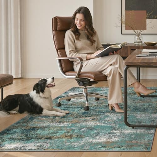 48"x72" Office Chair Mat for Hardwood Floor, Non-Slip Washable Teal Blue - Image 7