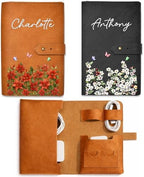 Personalized Leather Cable Bag - Floral Tech Organizer with Custom Name, Travel Cable Storage Pouch for Electronics Accessories, Flight Essentials Ideal for Travelers - Birth Month Flower Watercolor by Peties