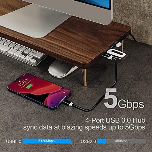 Monitor Stand with 4 USB Ports Walnut Wood Riser for iMac Laptop Computer Monitor – A Sturdy Computer Stand to Elevate Your Screen and Reduce Eye Strain and Maintain Body Position - Image 3