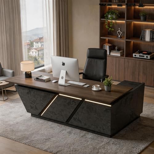 SAINTCY Professional Executive Desk with Privacy Panel & Drawers | Electric Standing Desk for Law Firms, Financial Offices & Corporate Campuses | Modern Workspace Solution (Left Return, 95 in) by SAINTCY