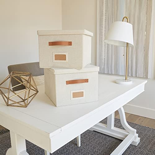 Decorative File Organizer Box Set of 2 - Collapsible Linen Filing Cabinets - Image 3